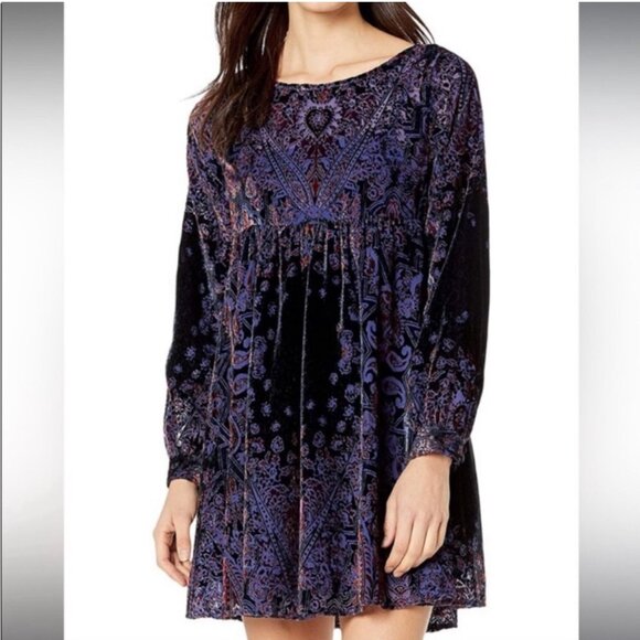 Free People Sz Small Crushed Velvet Whimsigoth witchy Mirror Mirror babydoll - Picture 2 of 16